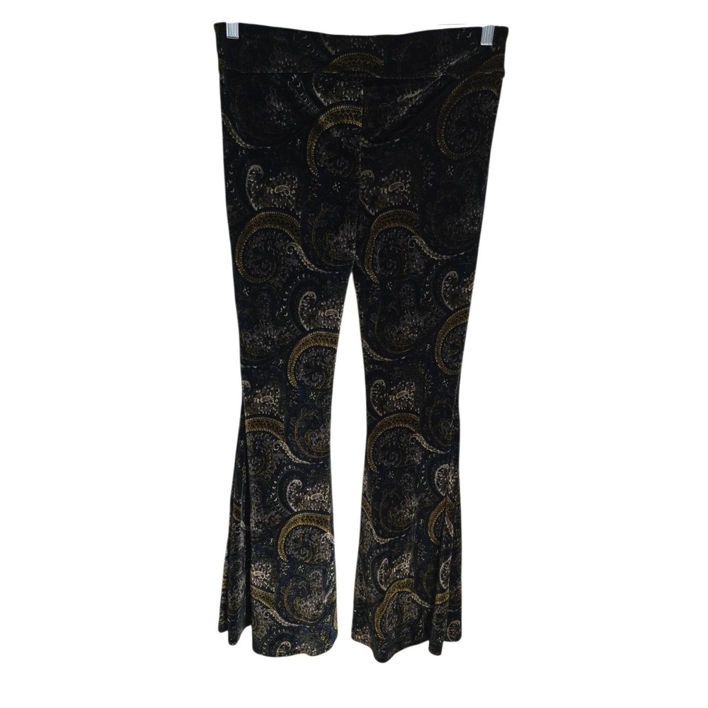 Free People‎ Paisley Velvet Flare Bell Bottom Pants Blue Gold Boho Womens Small